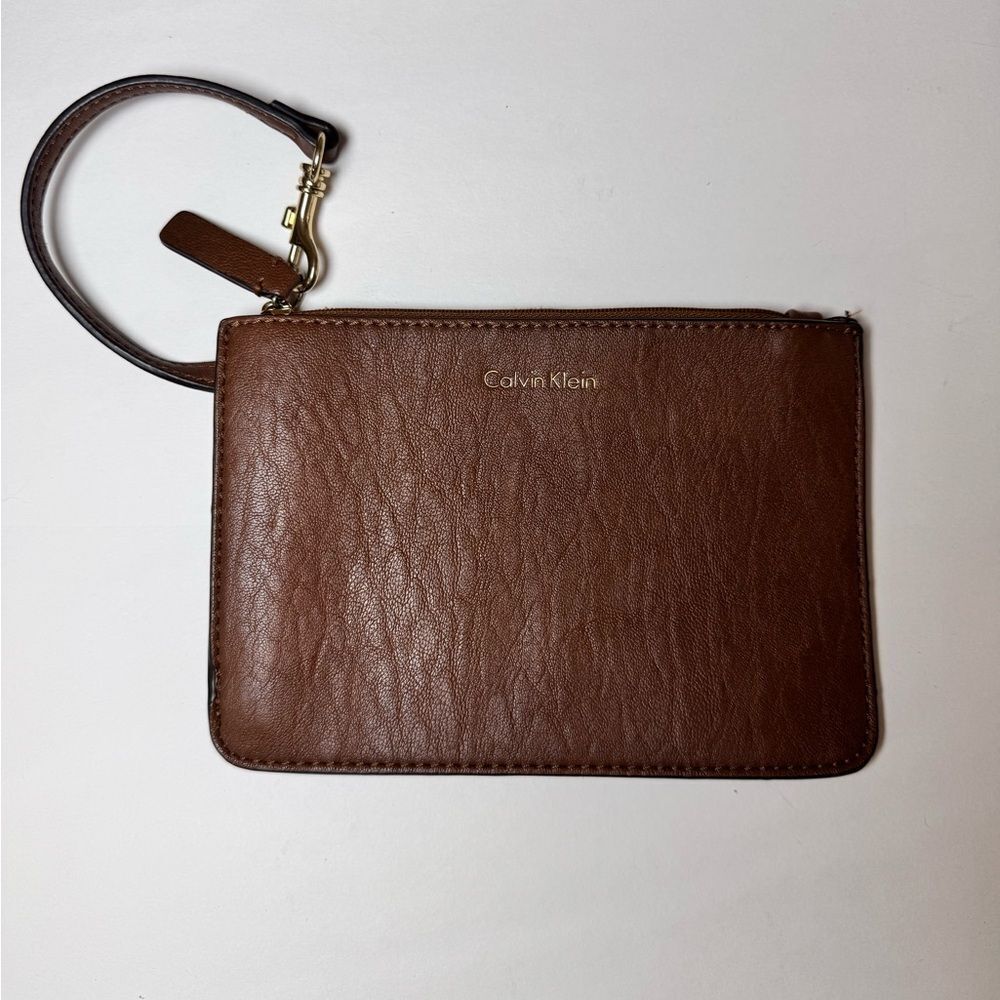 Calvin Klein Dark Brown Leather Wristlet